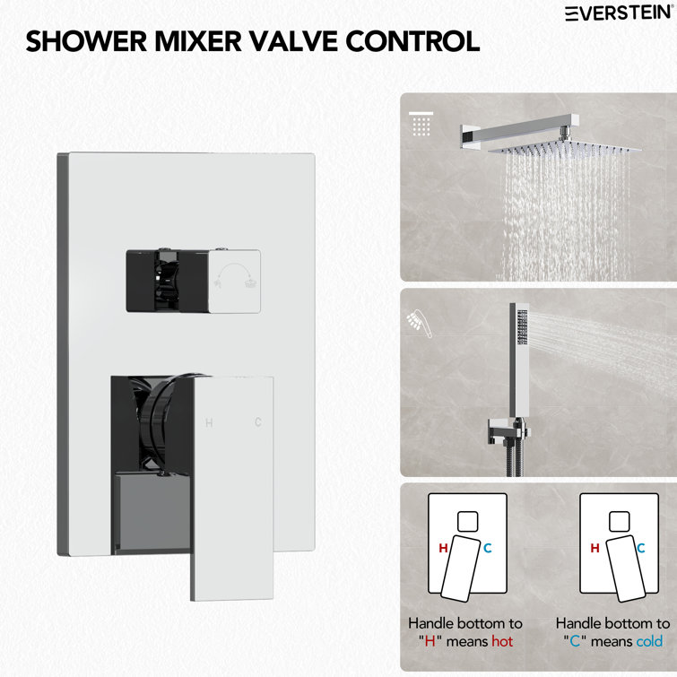 Chrome Dual Square Rain Shower System with Handheld Spray