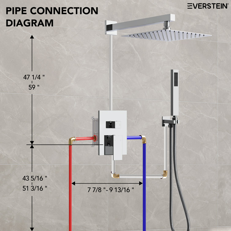 Chrome Dual Square Rain Shower System with Handheld Spray