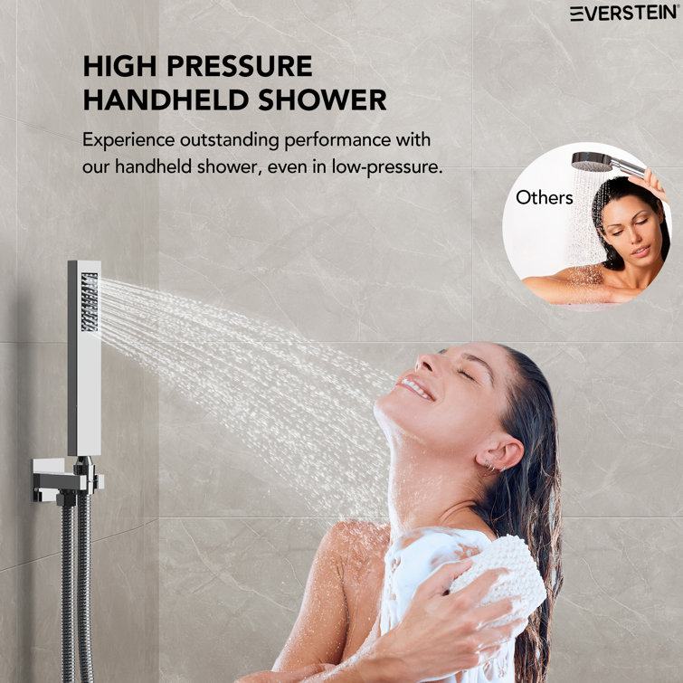 Chrome Dual Square Rain Shower System with Handheld Spray