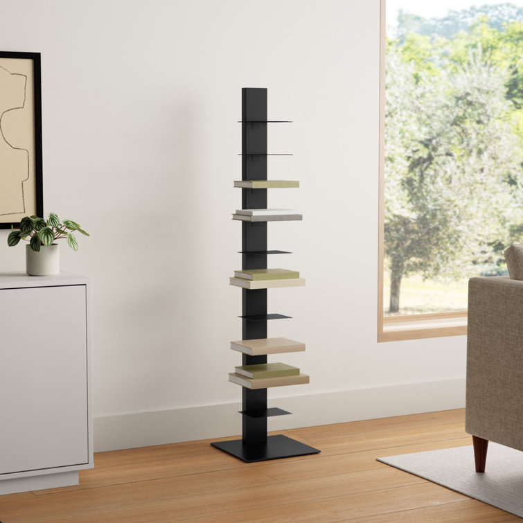 Sapiens Anthracite 60'' Powder-Coated Steel Bookcase Tower