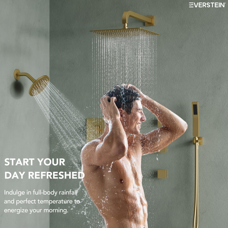 DualJetSpa 12" Gold Dual Shower Head with Body Jets