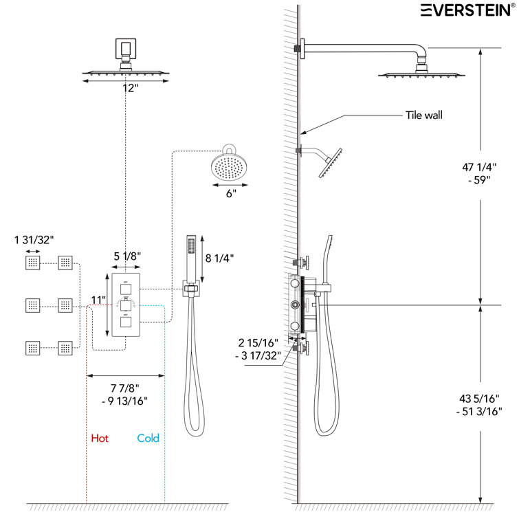 DualJetSpa 12" Gold Dual Shower Head with Body Jets