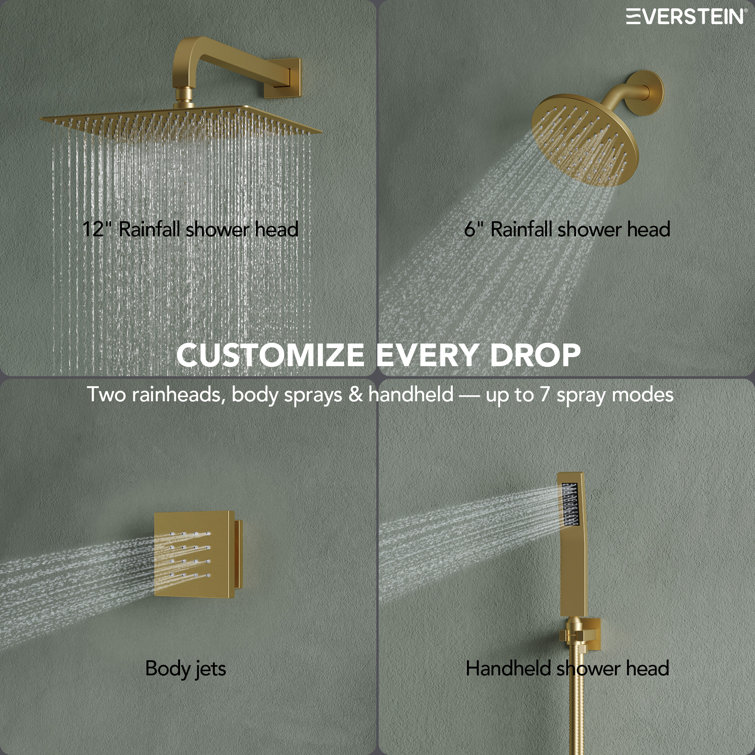 DualJetSpa 12" Gold Dual Shower Head with Body Jets