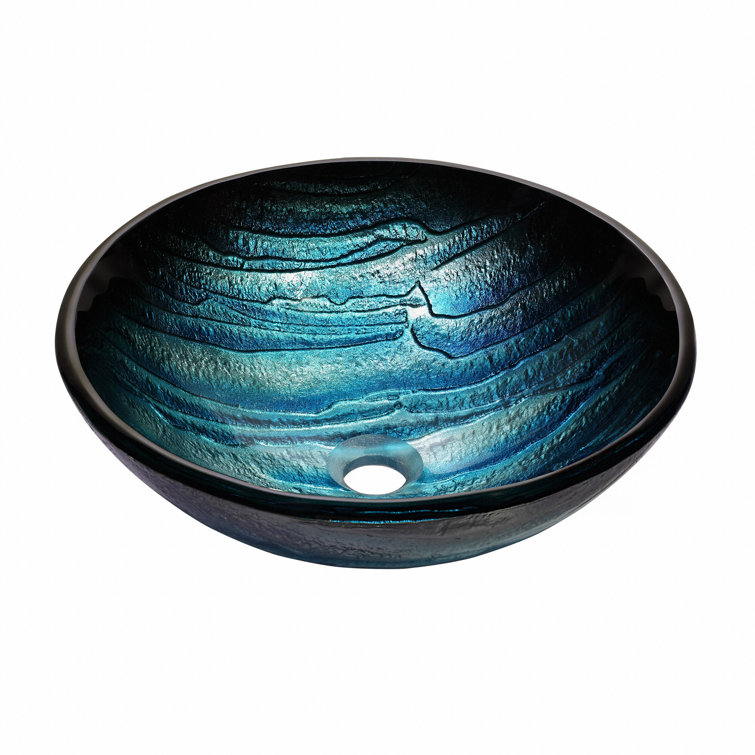 Ladon 17-Inch Blue Tempered Glass Vessel Bathroom Sink