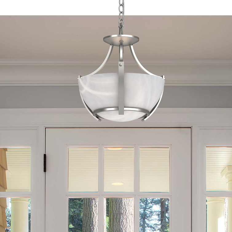 Brushed Nickel Alabaster Glass Semi-Flush Mount Light