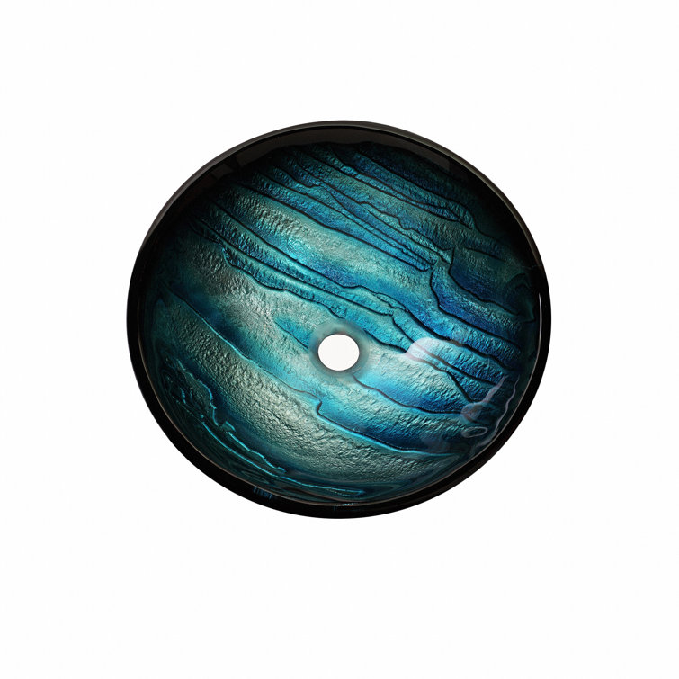 Ladon 17-Inch Blue Tempered Glass Vessel Bathroom Sink