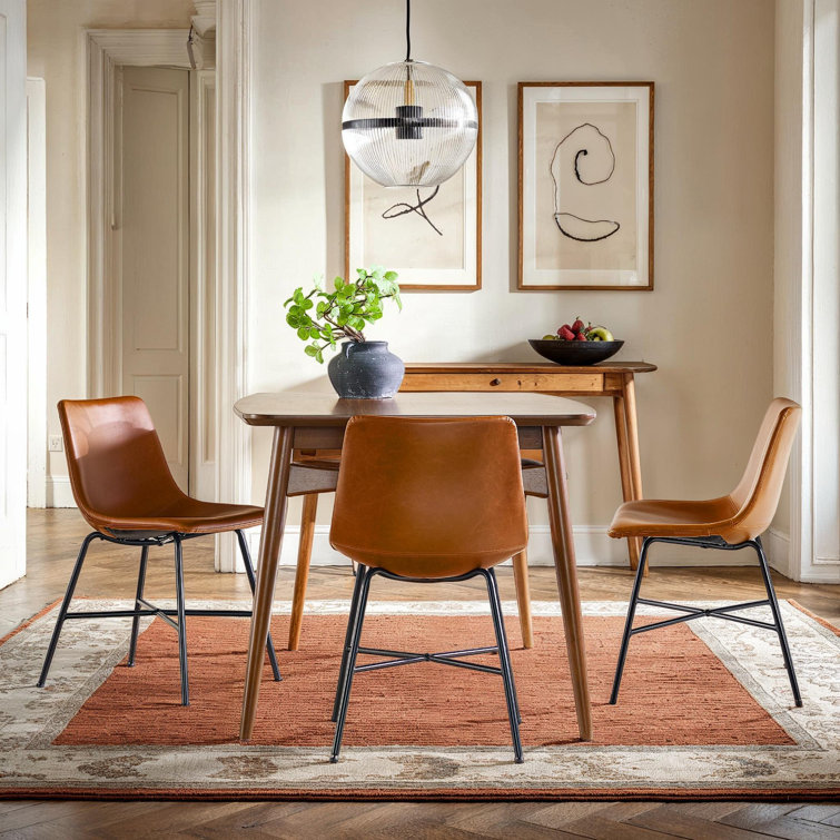 Whiskey Brown Faux Leather Upholstered Side Chair with Metal Legs