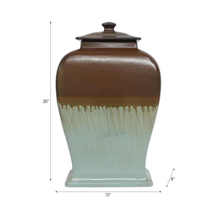 Handmade Brown and Green Stoneware Decorative Jar