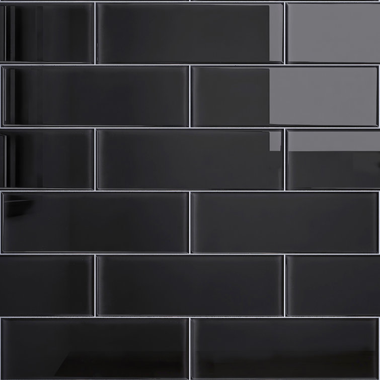 Black 4'' x 12'' Glass Mosaic Subway Tile for Kitchen and Bathroom