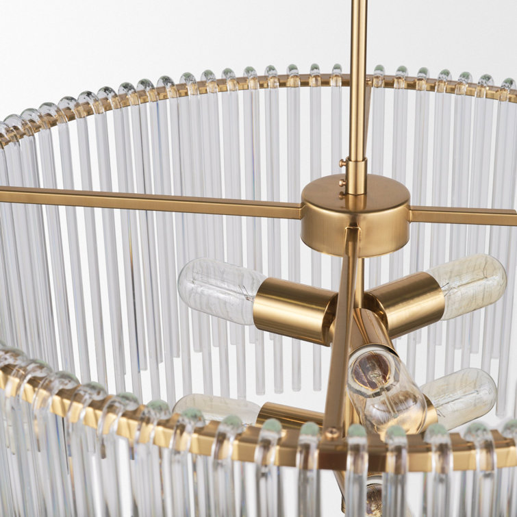 Elsa Frosted Glass and Brass Drum Chandelier