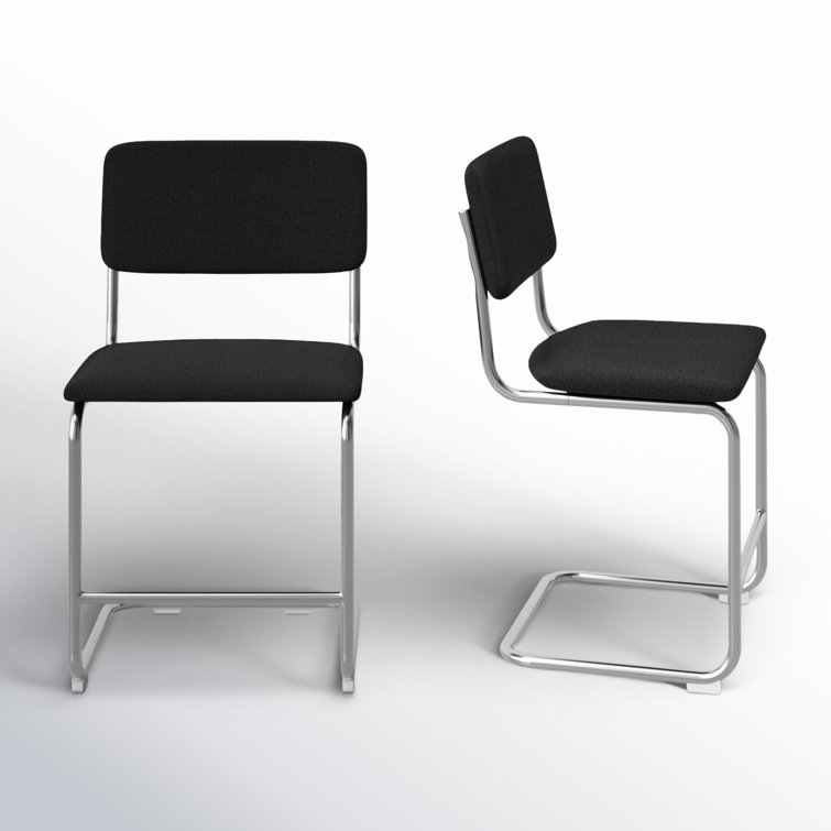 Black Linen Upholstered Dining Chairs with Chrome Legs, Set of 2