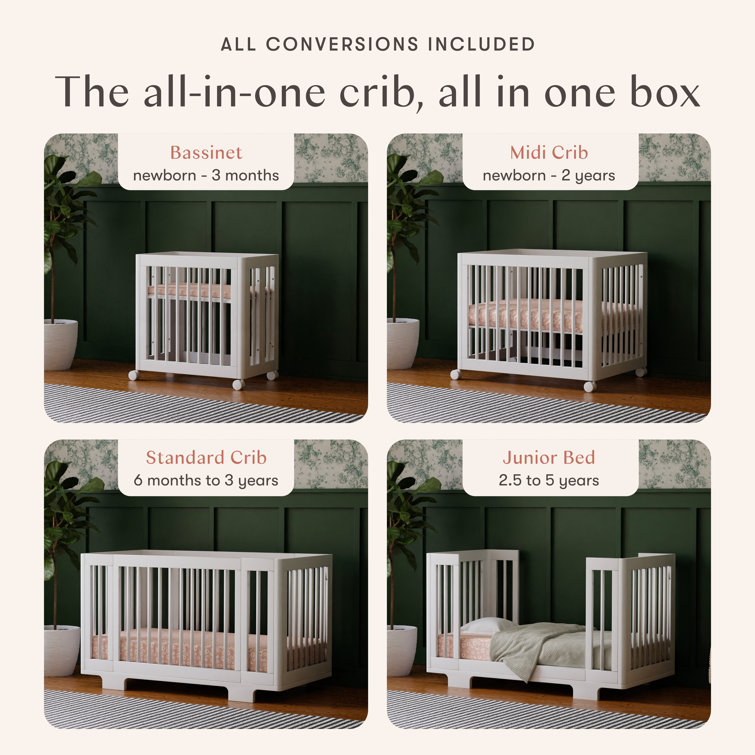 Yuzu White Pine 8-in-1 Convertible Crib with Conversion Kits