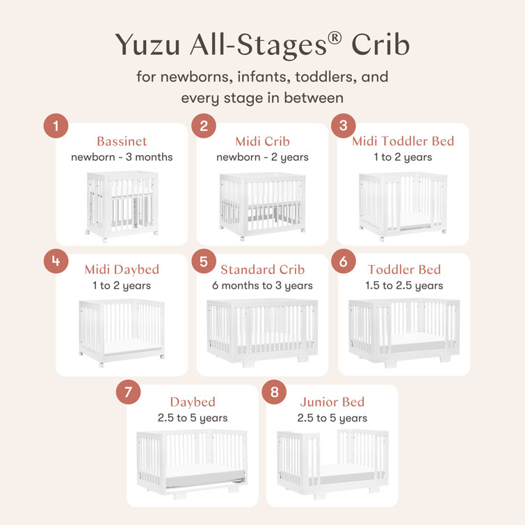 Yuzu White Pine 8-in-1 Convertible Crib with Conversion Kits