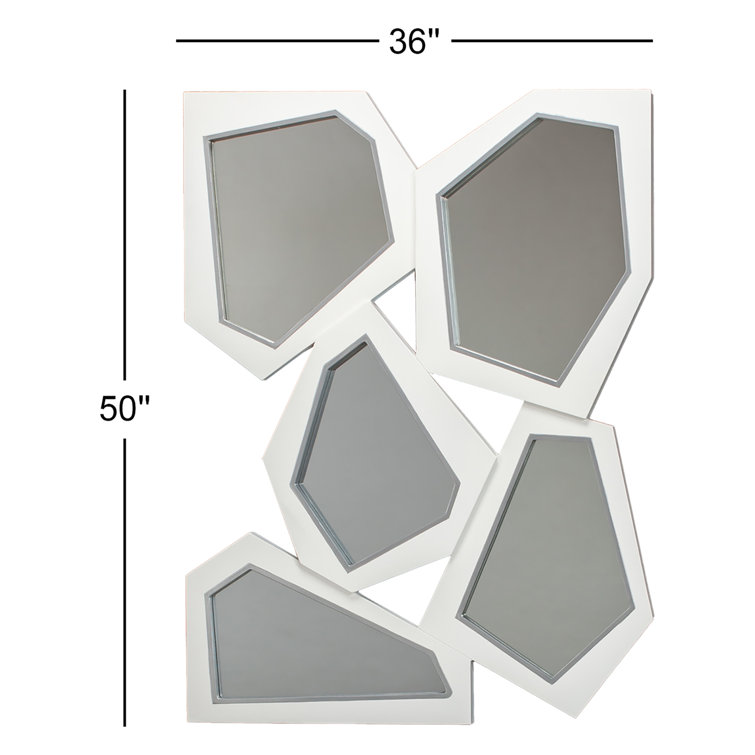 White and Silver Geometric Hand-Painted Wall Mirror