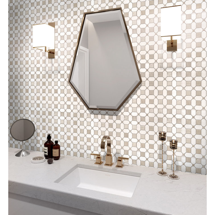 12.2" Beige and White Marble Octagon Mosaic Tile