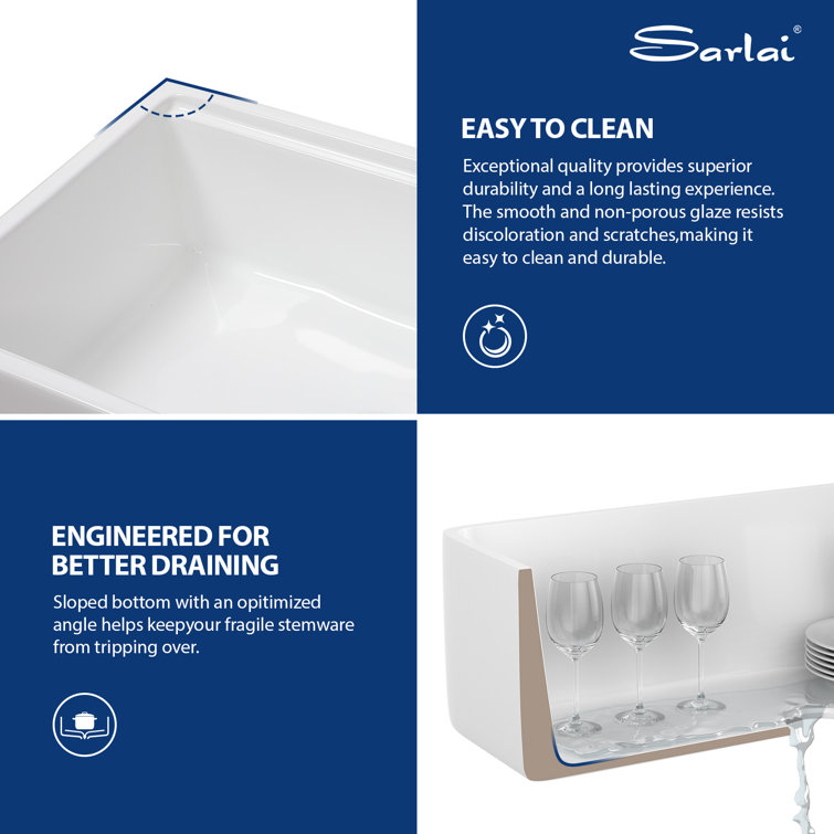 33'' White Ceramic Farmhouse Workstation Kitchen Sink with Accessories