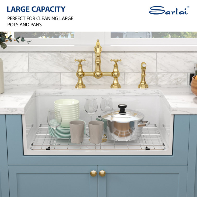 33'' White Ceramic Farmhouse Workstation Kitchen Sink with Accessories