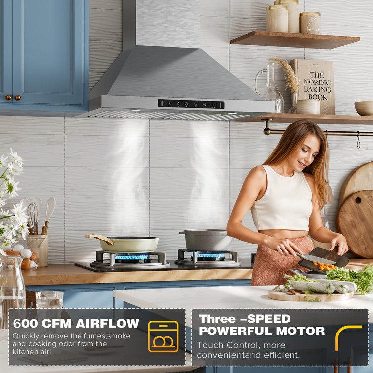36'' Stainless Steel Convertible Wall Mount Range Hood with Charcoal Filter