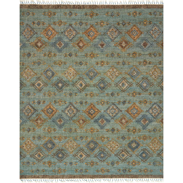 Sea Blue Hand-Knotted Wool & Cotton 7'9" x 9'9" Area Rug