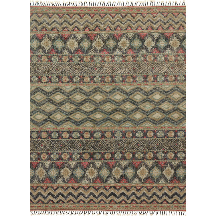 Hand-Knotted Owen Ocean Blue Geometric Wool-Cotton Rug, 5' x 7'