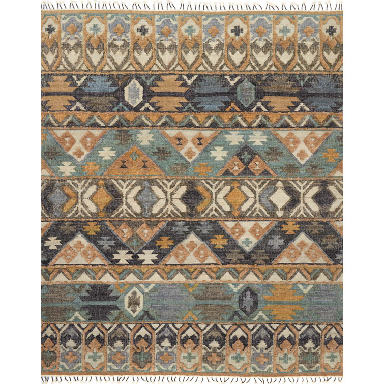 Hand-Knotted Owen Ocean Blue Geometric Wool-Cotton Rug, 5' x 7'