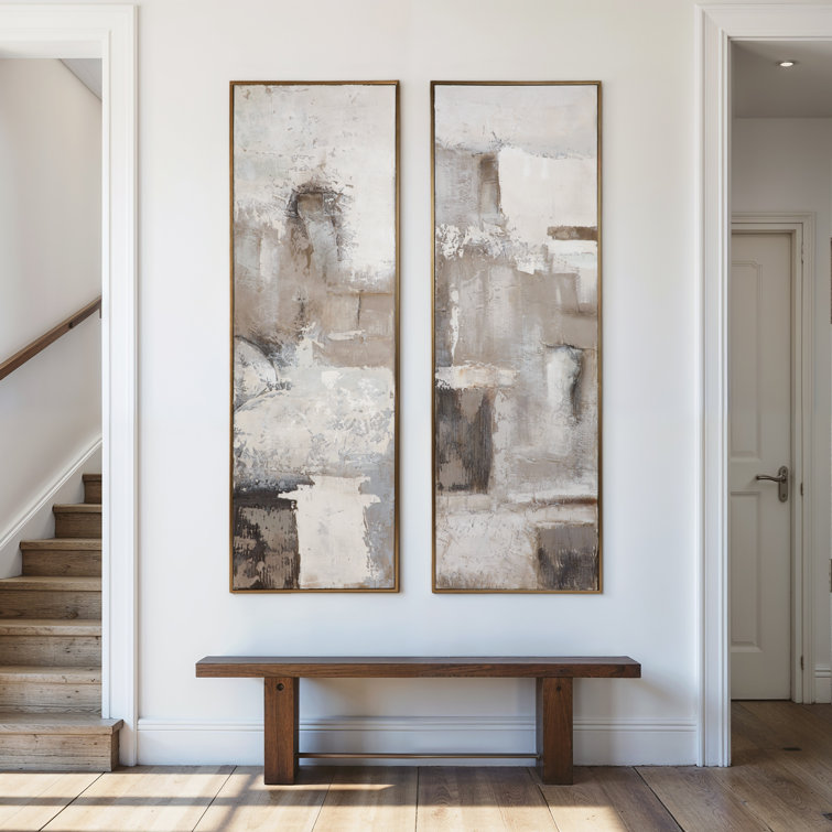 Large Abstract Gray and Beige Handpainted Canvas Wall Art Set