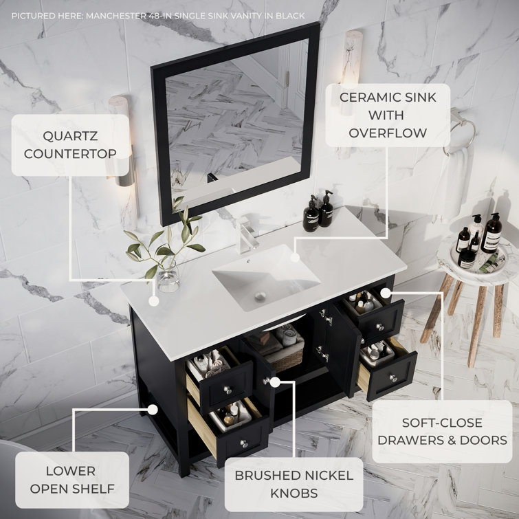30" Grey Solid Wood & MDF Country Bathroom Vanity with Ceramic Sink