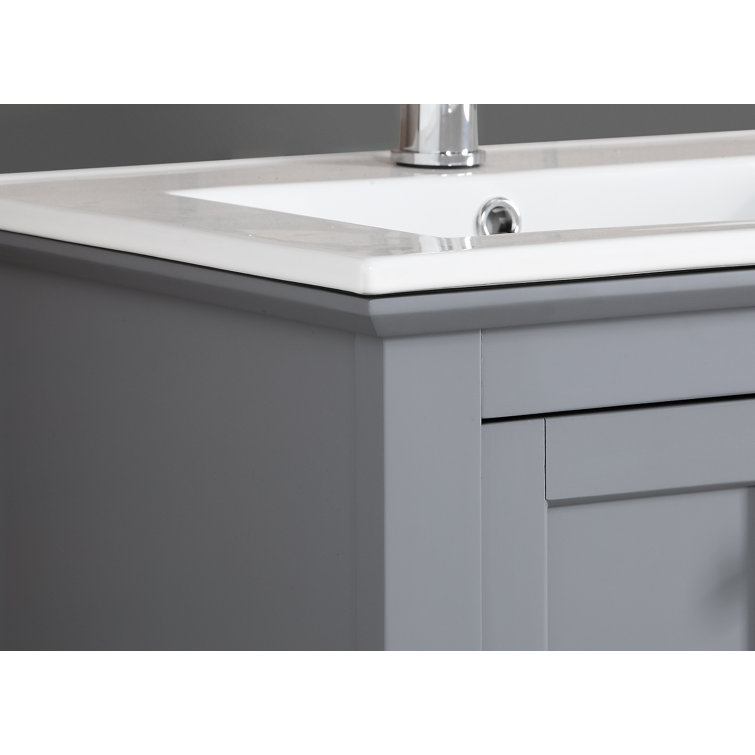 30" Grey Solid Wood & MDF Country Bathroom Vanity with Ceramic Sink