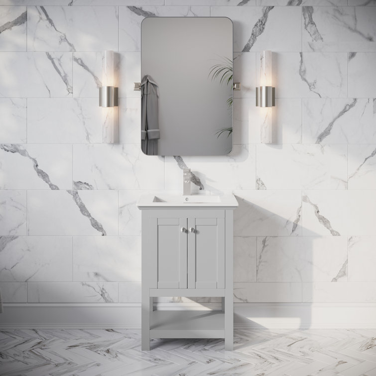 Gray 24" Freestanding Single Sink Bathroom Vanity with Ceramic Top