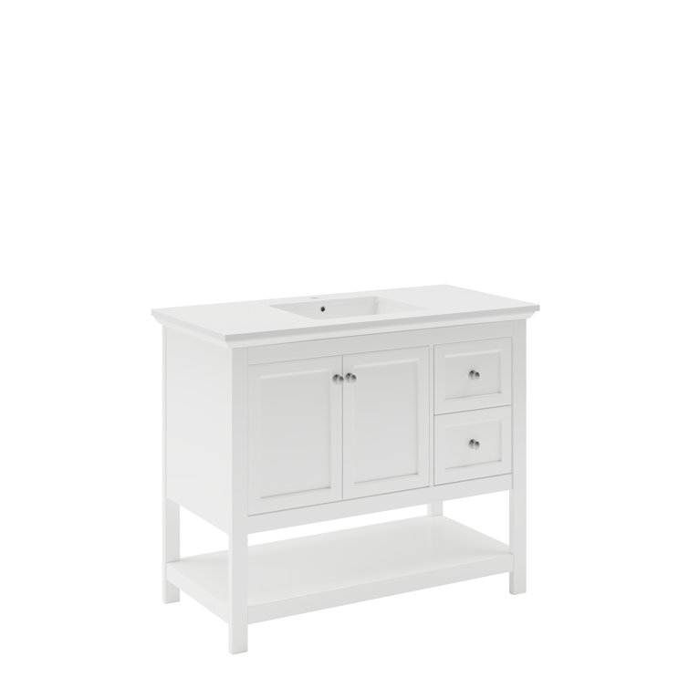 Manchester 42" White Quartz Stone Single Sink Vanity with Open Bottom Shelf