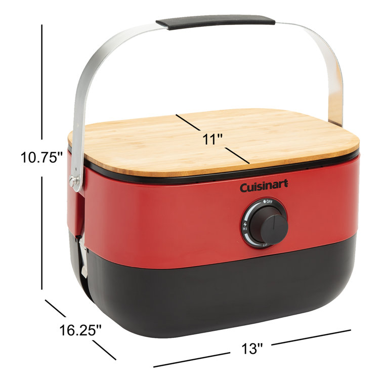 Cuisinart Red Portable Propane Gas Grill with Wooden Lid