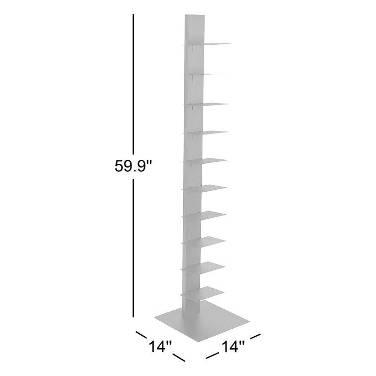 Sapiens Anthracite 60'' Powder-Coated Steel Bookcase Tower