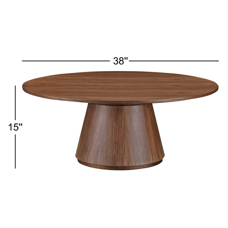 Walnut Round Pedestal Coffee Table with Minimalist Design