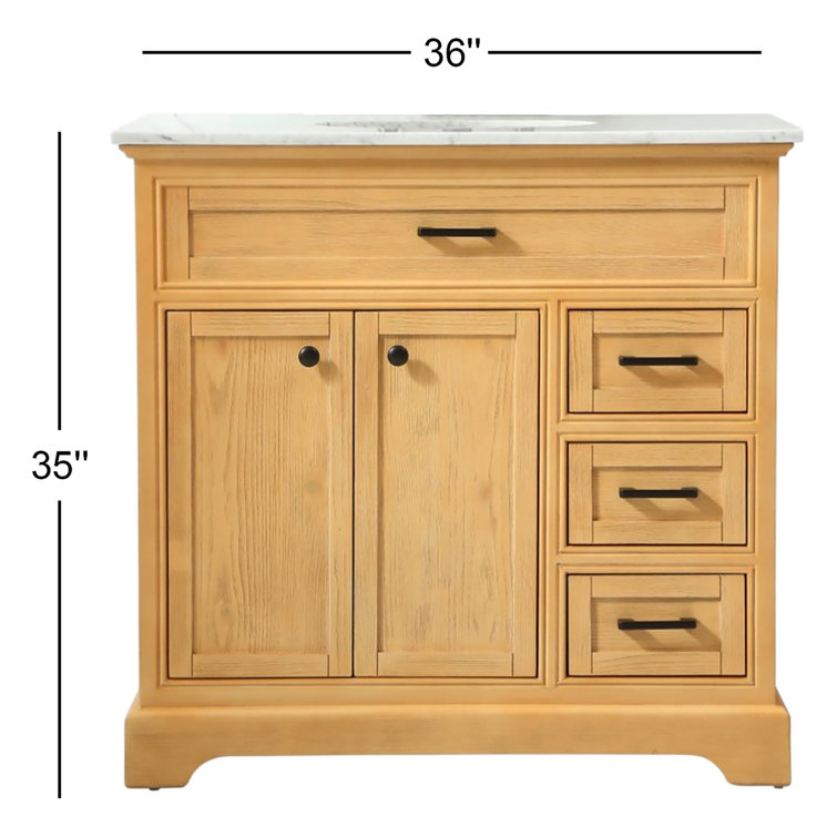 Natural Wood 36" Single Bathroom Vanity with Carrara Marble Top