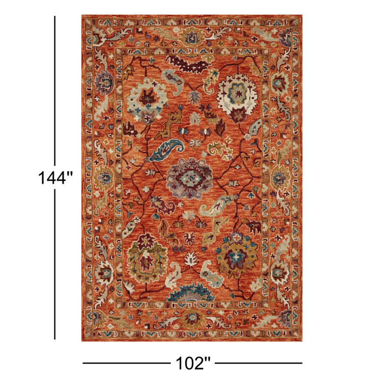 Handmade Orange Floral Wool Area Rug 8'6" x 12'