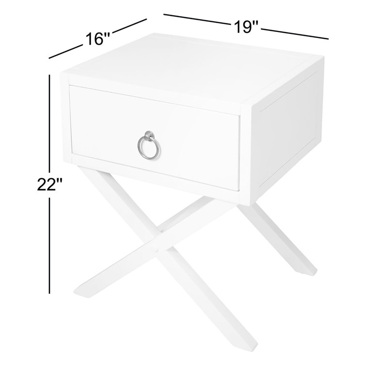 Elin Fresh White and Gold Metallic 1-Drawer Nightstand with X-Design Legs