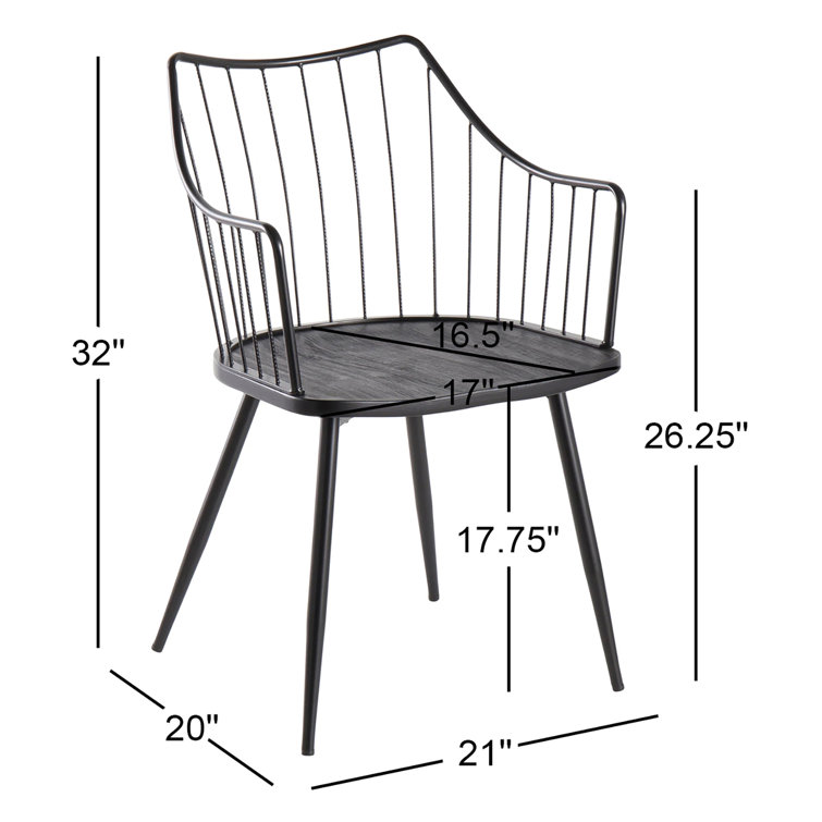 Winston Transitional Black Metal Arm Chair with Wood Seat