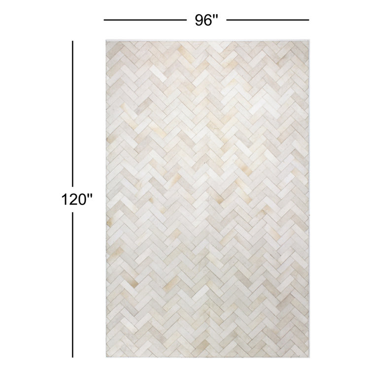 Cream Geometric Cotton Cowhide Rectangular 8' x 10' Area Rug