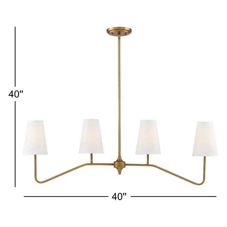 Natural Brass 4-Light Linear Chandelier with White Fabric Shades
