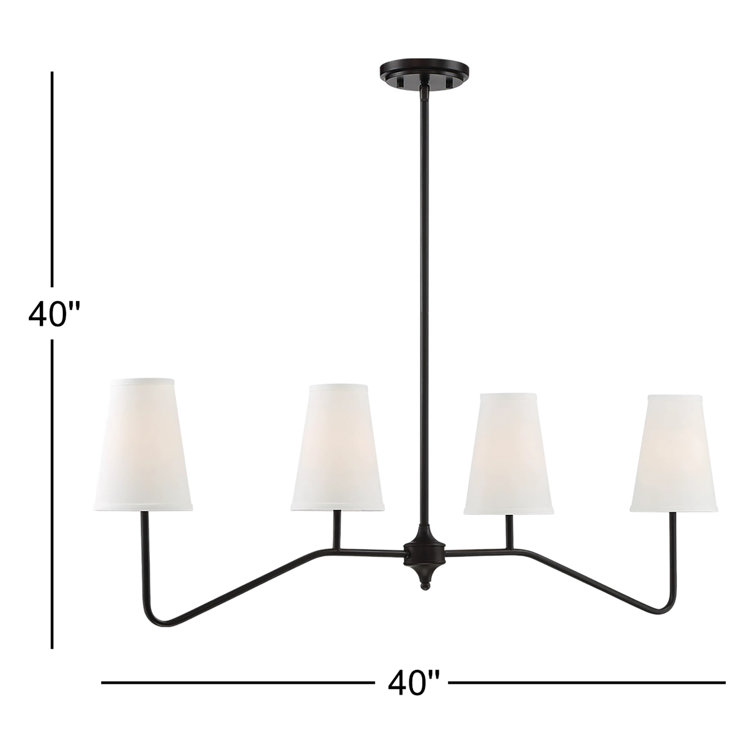 Midcentury Modern Bronze 4-Light Linear Chandelier with White Shades