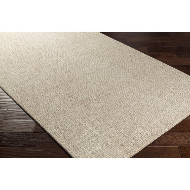 Handmade Khaki and Cream Wool Tufted Rectangular Rug