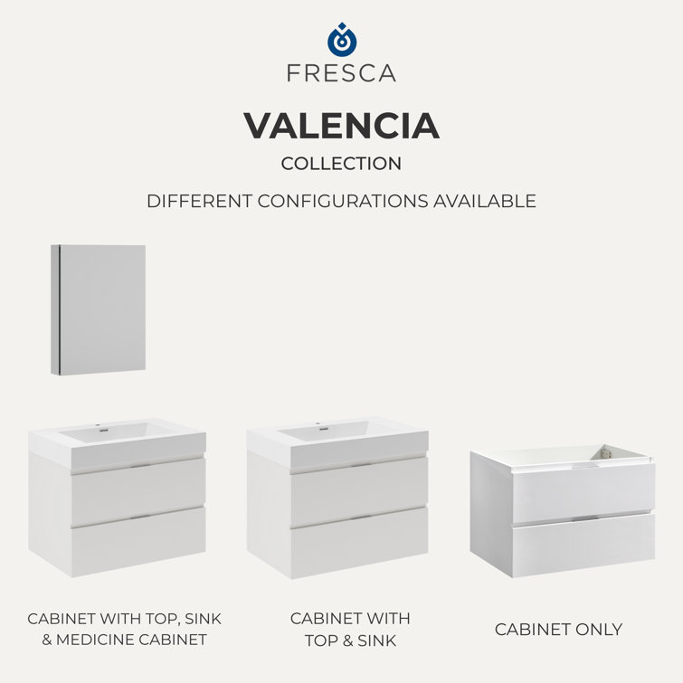 Valencia 60" Glossy White Wall Mount Double Vanity