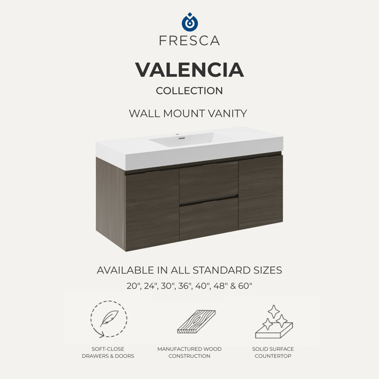 Valencia 48" Gray Oak Wall-Mount Double Sink Vanity