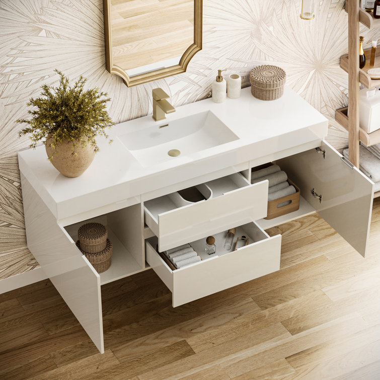 Valencia 60" Glossy White Wall Mount Double Vanity