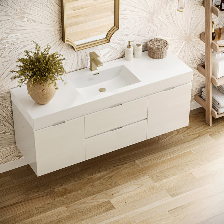 Valencia 60" Glossy White Wall Mount Double Vanity