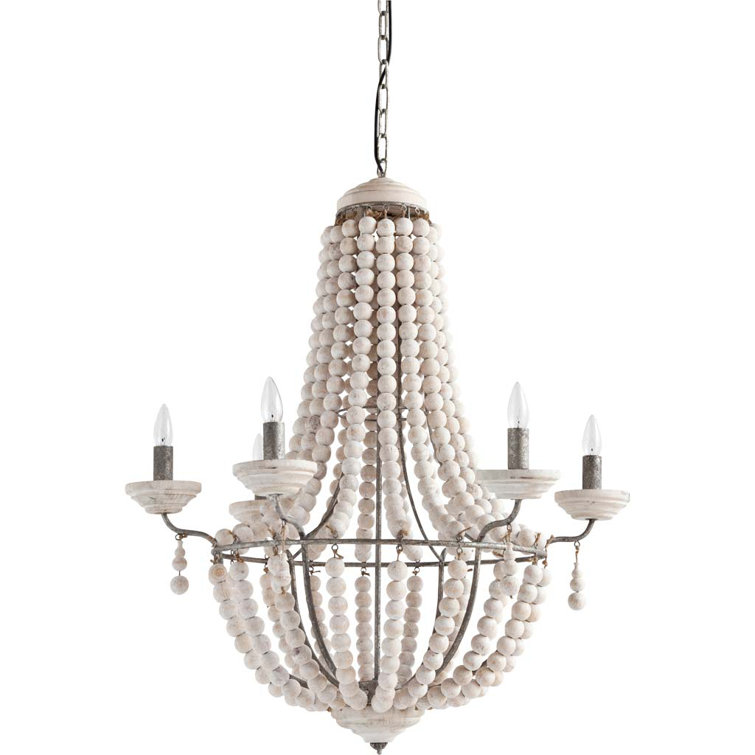 White Beaded 6-Light Candle Chandelier