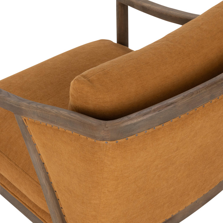 Transitional Beige Leather Swivel Accent Chair with Oak Accents