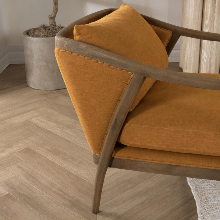 Transitional Beige Leather Swivel Accent Chair with Oak Accents