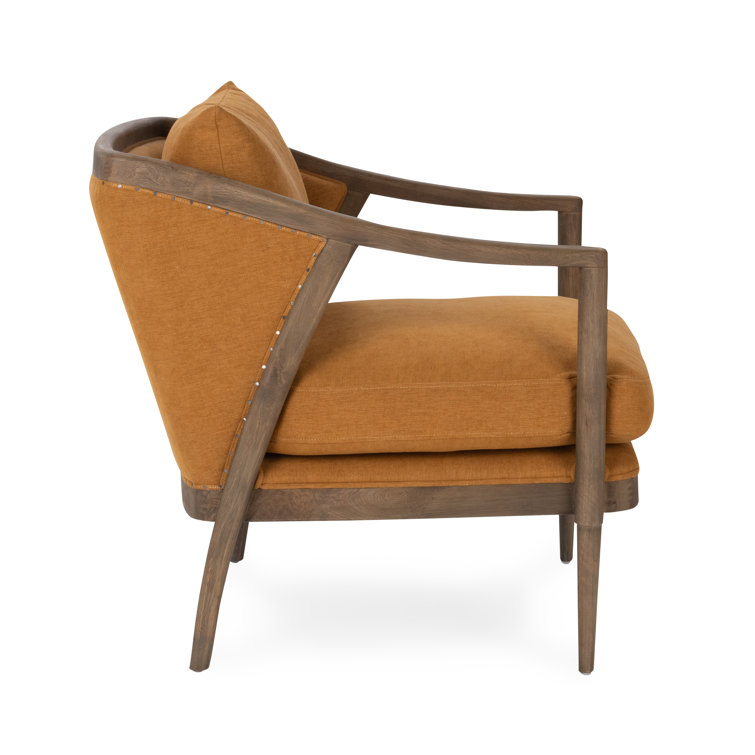 Transitional Beige Leather Swivel Accent Chair with Oak Accents