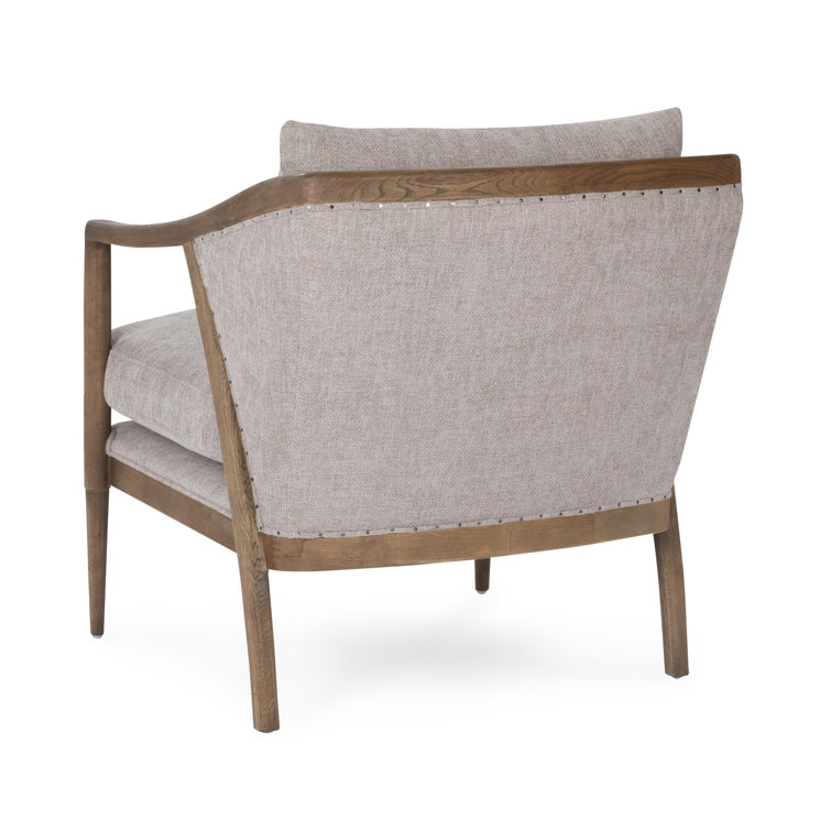 Transitional Beige Leather Swivel Accent Chair with Oak Accents